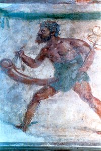 Muurschildering van Mercurius, Pompeii, Italië