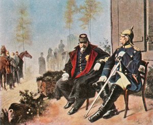 Napoleon III en Bismarck in het wevershuisje in Donchery, 2 september 1870 door Unbekannt