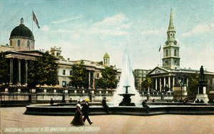 National Gallery & St Martins Church Londen, eind 19e-begin 20e eeuw