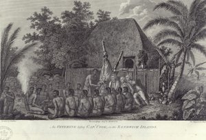 Inboorlingen van de Sandwich Eilanden, Hawaii, slachten varkens voor Kapitein Cook, ca. 1778 door Unbekannt
