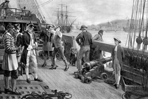 Nelsons Eerste Voetstap in de Marine, Chatham, 1771 door Unbekannt
