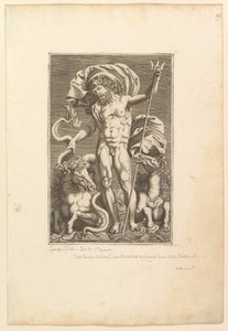Neptunus tussen twee zeepaarden, ca. 1560-80 door Unbekannt