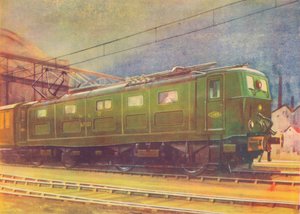 Nieuwe elektrische locomotief, L.N.E.R., vertrekt van Manchester London Road Station, 1940