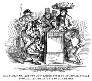 Nieuwe brievenbussen worden aangezien voor verwarmingskachels!, 1855