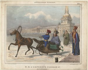 Nicolaas I van Rusland in een slee, 1850 door Unbekannt