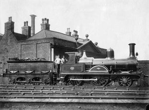 North Staffordshire Railway stoomlocomotief nr. 14 en zijn tender ca. 1875 door Unbekannt