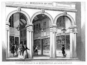 Noordelijke ingang van Burlington Arcade, Westminster, Londen, 19e eeuw