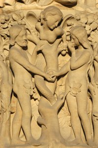 Notre Dame de Paris kathedraal sculptuur: Adam en Eva, Parijs, Frankrijk door Unbekannt