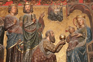 Notre Dame de Paris kathedraal beeldhouwwerk: Driekoningen, Parijs, Frankrijk door Unbekannt