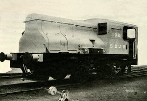 Een van de twee Sentinel rangeerlocomotieven die de mijnsporen bij Radstock rangeren, ca. 1930 door Unbekannt