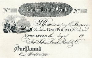 Een pond biljet uitgevoerd voor de Northumberland Bank, ca. 1820 door Unbekannt