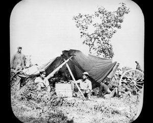 Een van de telegraafstations van generaal Grants Union tijdens de Amerikaanse Burgeroorlog, 1861-1865 door Unbekannt