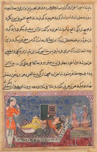 Pagina uit Verhalen van een Papegaai Tuti-nama: Achttiende nacht: Khalis betaalt terug, ca. 1560