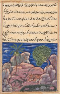 Pagina uit Verhalen van een papegaai Tuti-nama: Vijftiende nacht: De kat valt de muizen aan..., 1558-1560