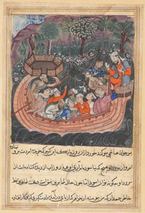 Pagina uit Verhalen van een papegaai Tuti-nama: Achtenveertigste nacht: De jonge man uit Bagdad, ca. 1560 door Unbekannt