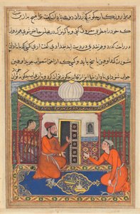 Pagina uit Verhalen van een papegaai Tuti-nama: Achtenveertigste nacht: De jongeman van Bagdad door Unbekannt