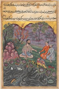 Pagina uit Verhalen van een Papegaai Tuti-nama: Zesenveertigste nacht: De Raja van Ujjain..., ca. 1560 door Unbekannt