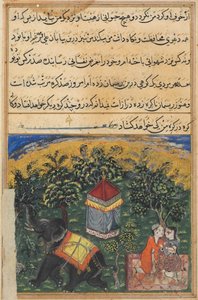 Pagina uit Verhalen van een papegaai Tuti-nama: Vierde nacht: De bedelvrouw bedriegt..., ca. 1560