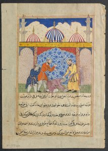 Pagina uit Verhalen van een Papegaai Tuti-nama: Zeventiende nacht: De jonge man..., ca. 1560 door Unbekannt