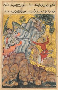 Pagina uit Verhalen van een papegaai Tuti-nama: Vierendertigste nacht: De derde vrijer..., ca. 1560 door Unbekannt