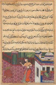 Pagina uit Verhalen van een Papegaai Tuti-nama: Drieëndertigste nacht: De papegaai spreekt Khujasta toe..., ca. 15 door Unbekannt