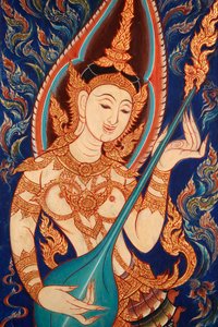 Schilderij van een apsara die muziek speelt, Lecce, Italië door Unbekannt