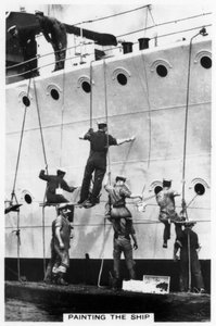 Het schilderen van de romp van een schip, 1937