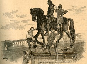 Het standbeeld van koning Willem III zwart schilderen, Dublin, Ierland, 1821, ca. 1890 door Unbekannt