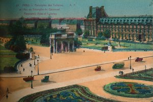 Panoramisch uitzicht op de Tuilerieën en de Arc de Triomphe du Carrousel, Parijs, ca. 1920 door Unbekannt