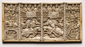 Paneel van een kist met scènes uit hoofse romans, c. 1330-1350 of later door Unbekannt