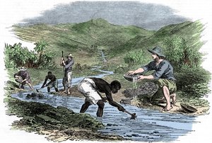 Goud pannen tijdens de Californische goudkoorts van 1849