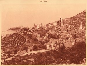 Panorama en uitzicht op La Turbie, Monaco, 1930