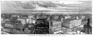 Panorama van Chicago vanaf de top van het stadhuis, VS, 1871 door Unbekannt