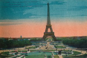 Panorama van de Jardins du Trocadéro en de Eiffeltoren, Parijs, ca. 1920 door Unbekannt