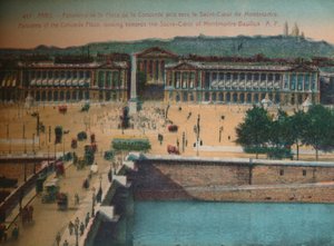Panorama van de Place de la Concorde, kijkend naar de Sacré-Coeur Basiliek in Montmartre, Parijs
