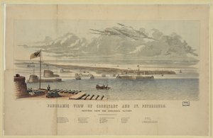 Panoramisch uitzicht op Kronstadt en Sint-Petersburg door Unbekannt
