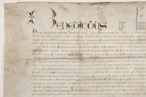 Pauselijke bul die het charter van Bisschop Henry Wardlaw bevestigt, recto