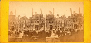 Parijse Commune (1871): uitzicht op het stadhuis na de brand van mei 1871. Anonieme fotografie door Unbekannt