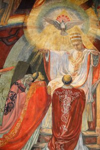 Parijs, Frankrijk Saint-Esprit kerk Fresco die het Tweede Vaticaans Concilie uitbeeldt, Parijs, Frankrijk