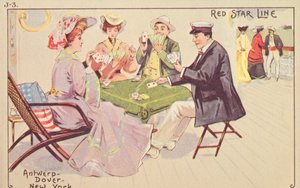 Passagiers spelen kaarten op het dek van een Red Star-liner, 1907 door Unbekannt