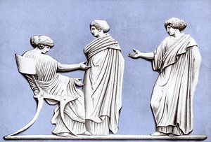 Penelope en dienstmaagden, Wedgwood plaquette, 18e eeuw, ca. 1920 door Unbekannt