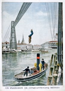 Persoon duikt 55 meter van Portside, Rouen, 1901 door Unbekannt