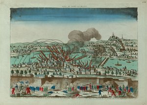 Perspectiefweergave van het beleg en bombardement van de stad Lyon in oktober 1793