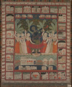 Pichvai wandkleed met de aanbidding van Shri Nathaji, 1825-1850 door Unbekannt