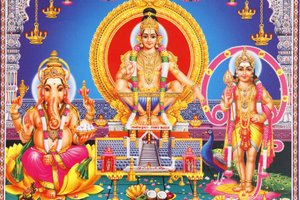 Afbeelding van hindoegoden Ganesh, Ayappa & Subramania India door Unbekannt