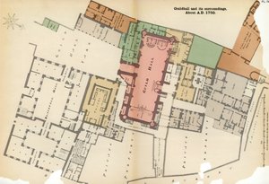 Plan van Guildhall en omgeving, City of London, ca. 1750 1886