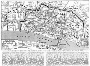 Plattegrond van de stad Londen met kerken, wijken en gildenhuizen, 1926-1927 door Unbekannt