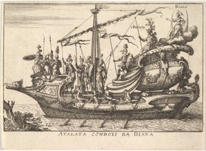 Plaat 12: Atalanta geleid door Diana, vergezeld door krijgers, 1664 door Unbekannt