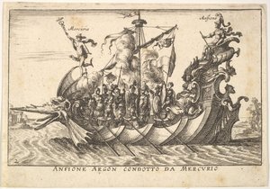 Plaat 2: De Argonaut Amphion geleid door Mercurius Anfione Argon. condotto da Mercurio, met een..., 1664 door Unbekannt