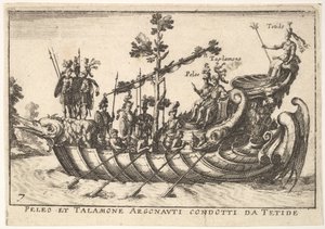 Plaat 7: Peleo et Talamone Argonauti condotti da Tetide, uit Het prachtige schouwspel op t..., 1664 door Unbekannt